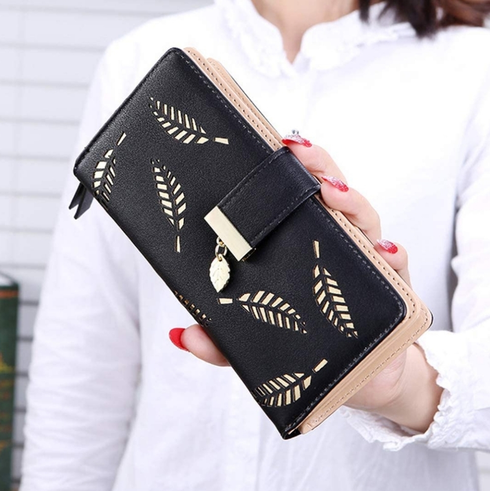🆕 Black~ Elegant Leaf Buckle Wallet - Picture 1 of 8